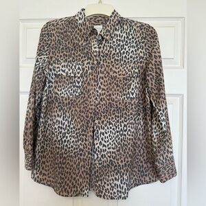 Chico's Button Down Tunic Animal Pattern Pockets Modal Blend Long
Sleeve Size 1